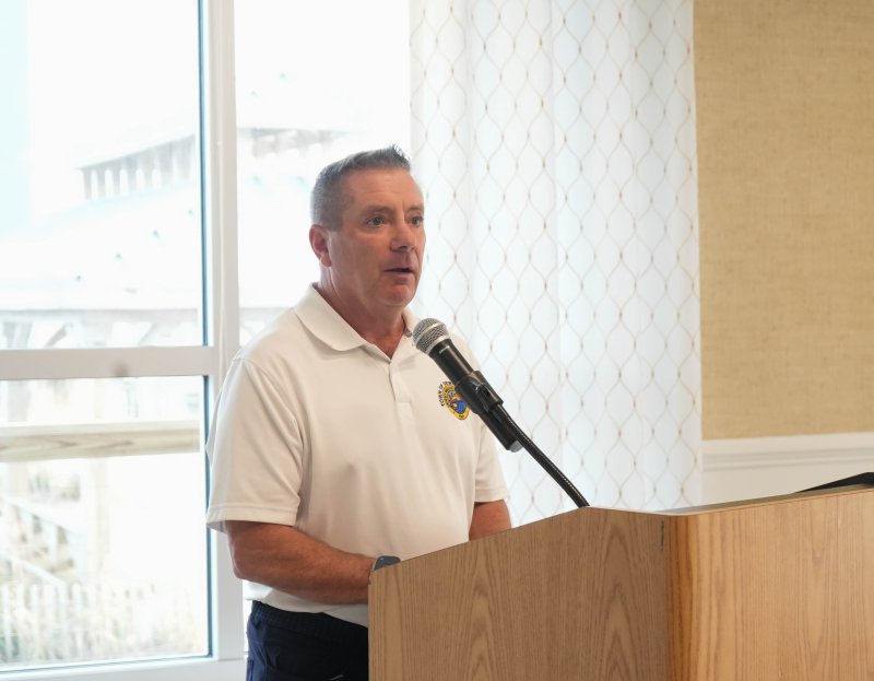 Dewey Beach Mayor Bill Stevens speaks at the ceremony.