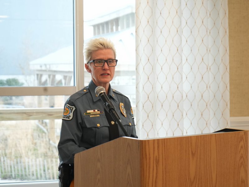 Chief Constance Speake addresses the audience at the department’s promotional dinner April 1 at the Hyatt Place Dewey Beach.