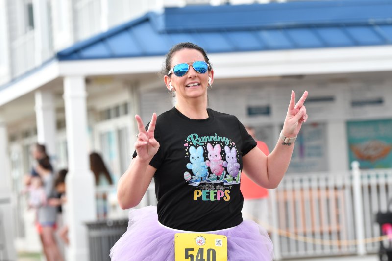 Ashley Gray shows her Easter spirit and earns a time of 30:16 in the Bunny Palooza 5K.