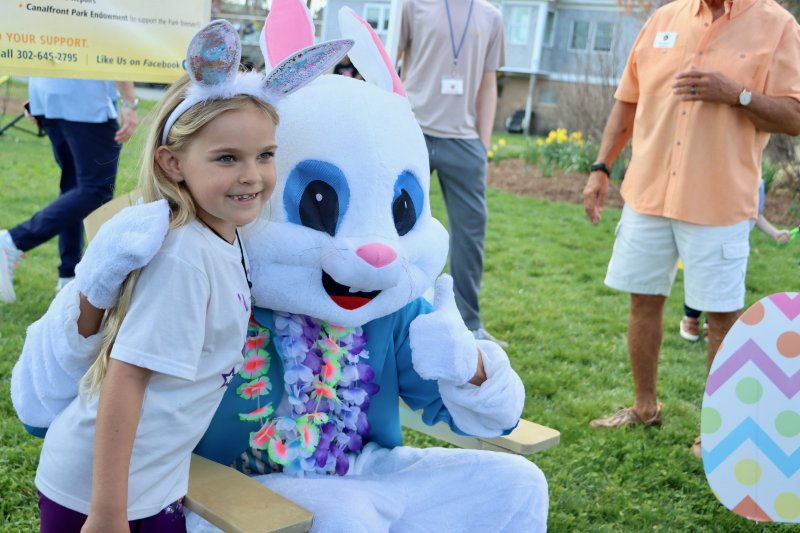 Byrdy Corson was first in line for a photo with the Easter Bunny.