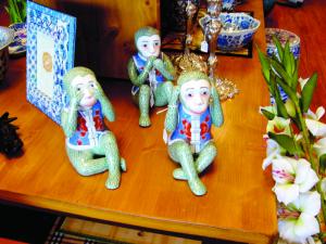 Ceramic monkeys remind observers to see no evil, hear no evil, speak no evil. BY LAURA WALTER