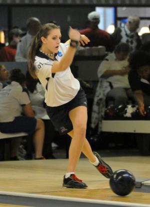 Fairleigh Dickinson's Danielle McEwan releases for a strike during the Knights' loss to Vanderbilt in the final of the UMES Hawk Classic. BY DAN COOK
