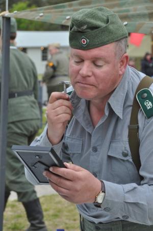 Carson Cross came from Ontario, Canada, to portray a German soldier and take part in the event. BY RON MACARTHUR