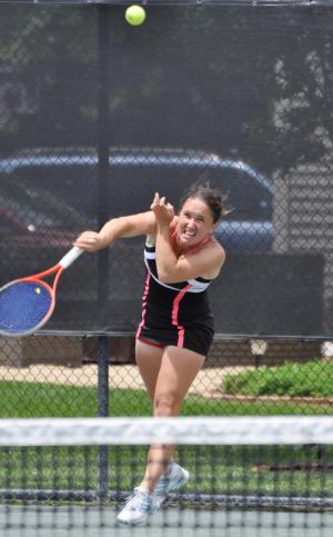 Lena Litvak fires a serve toward her opponent. BY NICK ROTH