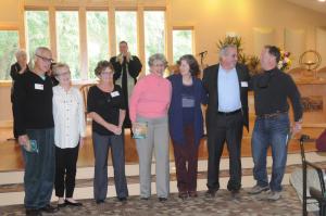 The charter members were recognized at the dedication ceremony. Shown are (l-r) Jeff and Janet Cordiano, Valerie Andrews, Beryl Martin, Sheryl Winsby, Jim Lesko and Mike Cooksey. BY STEVEN BILLUPS