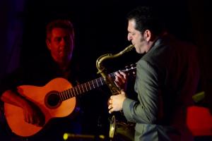 Marc Antoine, left, and Steve Cole, two Rehoboth festival favorites, perform together on the convention center stage. BY RON MACARTHUR