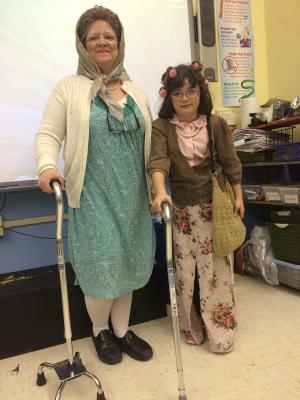 Leaning on their canes are second-grade teacher Dawn Johnson, left, and Layla Parks. SOURCE SUBMITTED