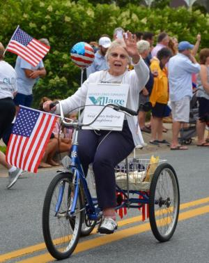 Barbara Vaughan, retired Lewes councilwoman, has a unique way of taking part in the parade. RON MACARTHUR PHOTO