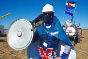Troy McCabe of Pennsylvania is dressed as the mascot for the Big 10 Inch air cannon team. RON MACARTHUR PHOTO