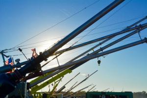 Air cannons are aimed skyward as the sun sets on the second day of Punkin Chunkin. RON MACARTHUR PHOTO