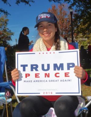 Megan Sterling of Millsboro lets her political persuasion known as she waits for the parade to start. RON MACARTHUR PHOTO