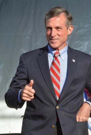 Democrat Governor-Elect John Carney gives a thumbs up to the large Return Day crowd. RON MACARTHUR PHOTO