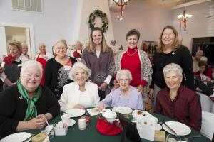 Enjoying the St. Nicholas Tea are past presidents, (l-r) Gail Shaffer, Theda Blackwelder, Mable Granke and Carolyn Billingsley, in back, Faith Duncan, Melynda Peet, Sandy Roberts and DSFWC State President Carolyn Forbes. DENY HOWETH PHOTO