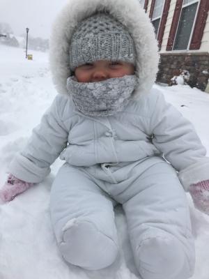 Enjoying her first snow is Fara Pentoney, 8 months. This adorable photo was taken by her mom, Fallon Pentoney.