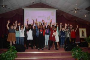 Students from H.O. Brittingham have a Black History Program each year directed by Bevelene Holloman. They brought their program to TFCC and received a standing ovation. In front are (l-r) Yazzmin Harmon and Ayreonna Hudson. In the second row are Miranda Schmidt, Taryn Young, Laila Sellers, Shylah Allen, Xavier Brooks, Makai Turner, Ariyah Watson, Nakiy'zha Smith, Jaelynn Benitez, Karra Subrick and Mara Perez. In back and obscured are Shyanne Hill, Ariez Nicholson, Harmony Perkins and Jalysa Hicks. Trinity Faith