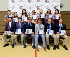 Earning all-conference honors are in back (l-r) Regan Lingo, Carly Hoffman, Sophia Bandorick, Madison Bescak, Karlie Southcomb, Julie Talbert and Leigh Lingo. In front are Cole Berry, Cooper Richins, Patrick Petrera, Rayne Parker, Tucker Brown and Max Bisaha. Not pictured: Sam Cantello.
