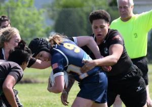 Kate Kocsis of the Lehigh Valley Hooligans fights for more yardage in the tie with Chesapeake. DAN COOK PHOTO