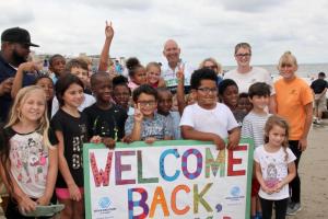 Members from the Rehoboth Beach Boys & Girls Club were on hand in Rehoboth to welcome Jack Markell back to Rehoboth Beach. DENNIS FORNEY PHOTO