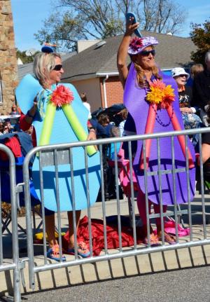 Wendy Riddell, left, and Sandy Cramer of Dewey Beach missed the parade registration but say they had a great time watching. RON MACARTHUR PHOTO
