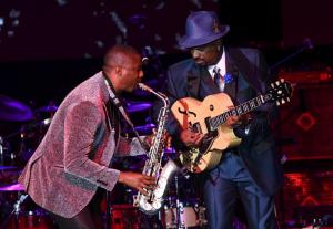 Eric Darius, left, and Nick Colionne opened the Oct. 12 concert with heat-pounding funk and smooth jazz.