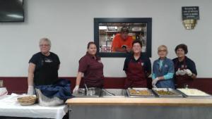 VFW staff shown serving dinner are (l-r) Lynn Bragg, Kathy Johnson, Mark Gordy, Sherri Benson, Chris Walsh and Lois Ruark.