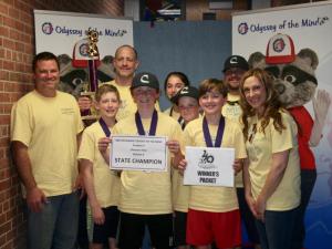 Beacon Middle’s first-place division 2 winning team for the Structure Toss competition are in back (l-r) Coaches Jim Baker and Aaron Block. In middle are Aidan Block, Ashlyn Andrews, Dylan Baker and Coach Phil Terhune, and in front are Isaac Terhune, Bailey Fletcher and Coach Laura Andrew. SUBMITTED PHOTO