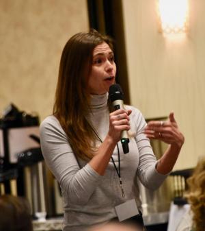 Jessica Scarane of Wilmington, Delaware Democrat candidate for U.S. Senate, addresses the panel.