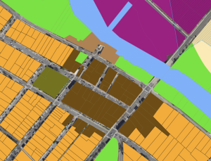 The brown area is the town center zone, which includes most of the downtown business district. SOURCE: CITY OF LEWES