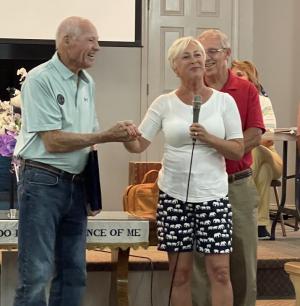 On behalf of the Delaware House of Representatives, Rep. Ruth Briggs King congratulates Ron Sams for his many years of service.
