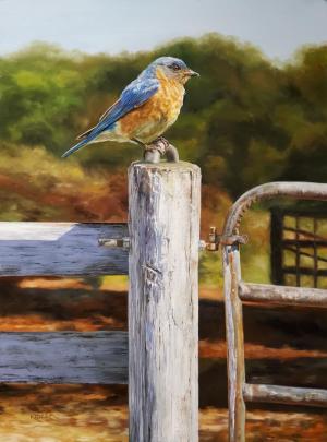 “Barnyard Blue” by Brenda Kidera, Peninsula Gallery exhibitor.