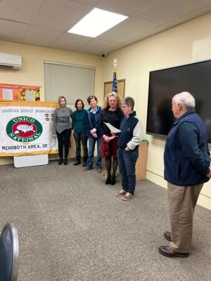 UNICO member inductees shown are (l-r) Ann Bailey, Rosanne Hitt, Marina Hayden and Kimberlee Kelly with Vice President Pam Notarangelo and President Dr. Steven Stanzione.