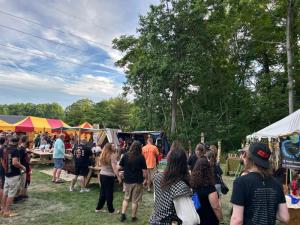 Festivalgoers crowd around the tents at the Mead, Metal and Viking Festival June 8.