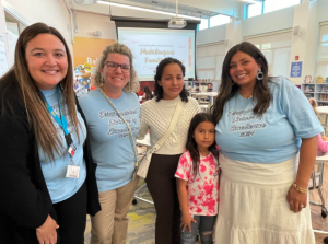 Gathered for multilingual learner family night at Rehoboth Elementary are (l-r) teachers Victoria Ksebe and Kim Cross, parent Zaudi Lara Ramirez, student Isis Carranza Ramirez and teacher Samantha Buttridge.