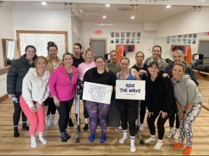 Gathered at the end of a workout are (l-r) Natalya Stegura, Wendy Harrington, Ashley Bunting, Sage Cherico, Katherine Moore, Joy Morgan, guest Maddie Swontek (not an educator), Lindsey Swontek, Isabelle Odonnell, Wendy Smith, Michelle Iacono, Jenny Oconnell, Liz Cherico and Audrey Dempsey.