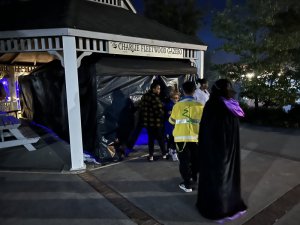 Visitors to Wicked Weekend line up to go into the haunted house at the Charlie Fleetwood Pavilion.