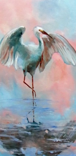 “Egret at Dawn,” acrylic by Joyce Condry.