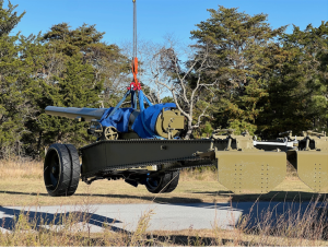The restored 155mm GPF gun is placed on the artillery park pad outside the Fort Miles Museum.