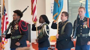 JROTC cadets presenting the colors are (l-r) Laniel Jones, Cianna Steer, Kaleb Crook and Mason Furman.