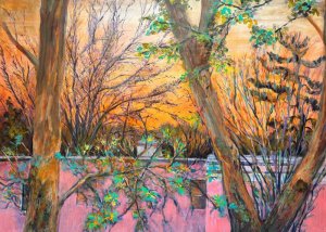 “Winter Sunset,” acrylic by Frederica Noland.