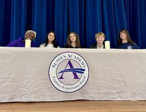 Inducting new members into Sussex Academy’s Science National Honor Society are officers (l-r) Debora Williams, president; Priya Haldar, vice president; Gabrielle Yablonski, secretary; Noah Benz, treasurer; and Abby Whitcomb, service hour coordinator.