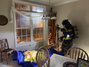 One condo was damaged inside, officials said.