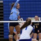 Cape sophomore hitter Katie Knarr taps over a kill shot.