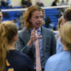 Cape head coach Tyler Coupe gets his team ready for the important fifth set.