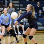 Cape sophomore libero Emily Lamb bumps a service return.