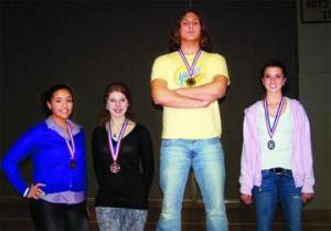 Extemporaneous Speaking winners are (l-r) Bronze – Neisa Davis, Millsboro; and Alexa August, Rehoboth; Gold – Ryan Barwick, Lewes; Silver – Isabella Delario, Rehoboth. SOURCE SUBMITTED