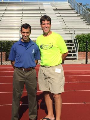 Ray Rodriguez, left, and Tim Bamforth caught up on old times at Jesuit High School in Tampa, Fla. COURTESY TIM BAMFORTH