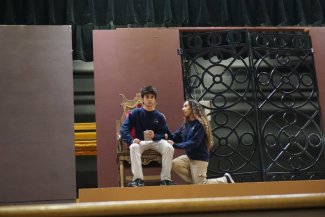 Sussex Academy senior Gio Porfido, left, portrays Hades, the king of the Underworld, and classmate Gigi Miranda plays his wife Persephone, queen of the Underworld, in the school production of “Hadestown.” KAIA MEDRANO PHOTO