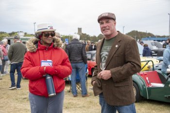 Council person and event judge Trina Brown Hicks chats with Triumph owner Douglass Owen.