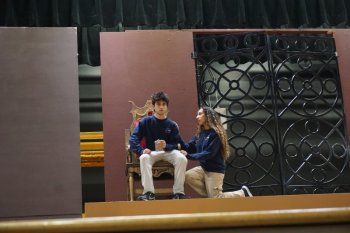 Sussex Academy senior Gio Porfido, left, portrays Hades, the king of the Underworld, and classmate Gigi Miranda plays his wife Persephone, queen of the Underworld, in the school production of “Hadestown.” KAIA MEDRANO PHOTO
