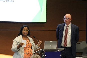 Rep. Alonna Berry, D-Milton, and Sen. Russ Huxtable, D-Lewes, answer questions April 30 from members of homeowners associations concerning the Minos Conaway Road improvement project. KEVIN T. CONLON PHOTOS